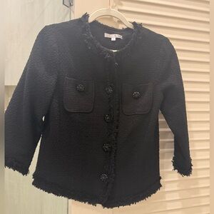 Black Textured Tweed Jacket with Sparkly Button Details